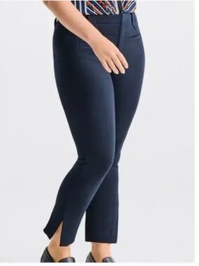 CAbi Barrister trousers pants ponte‎ knit ankle navy blue hem stretch slit